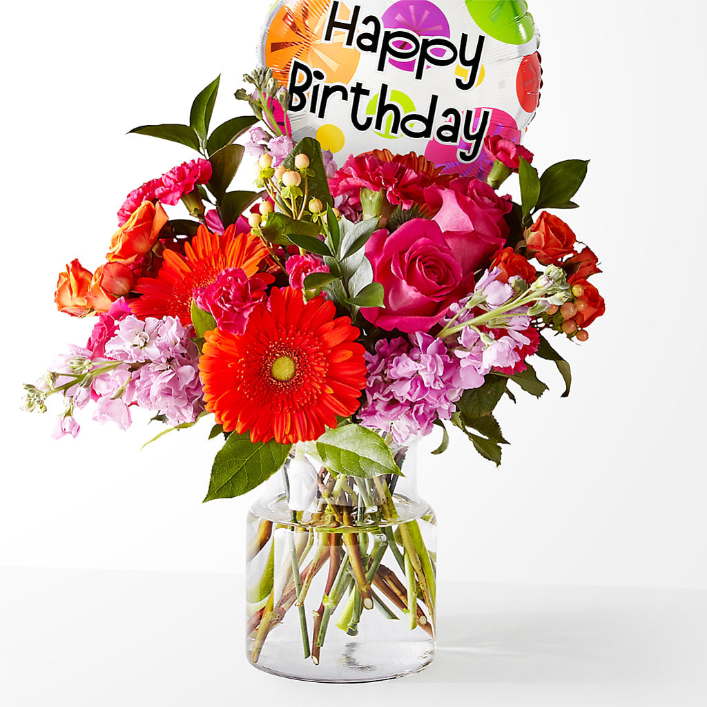 Fiesta Bouquet with Birthday Balloon – Trail Florist Incorporated, Trail BC