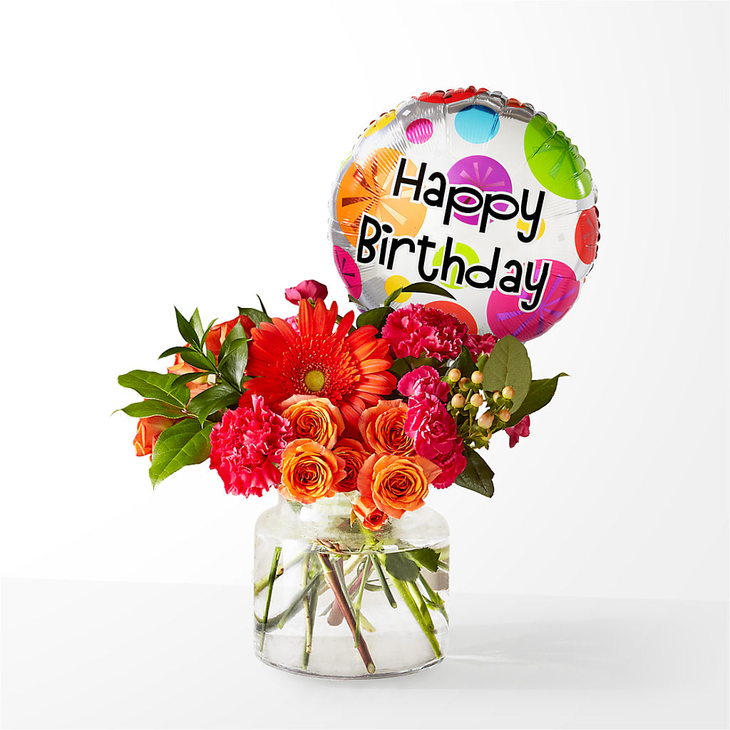 Fiesta Bouquet with Birthday Balloon – Trail Florist Incorporated, Trail BC