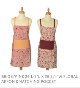 Tablier BEIGE/ROSE 24 1/2"LX 26 3/4"W TABLIER FLEURI ET POCHE ASSORTIE