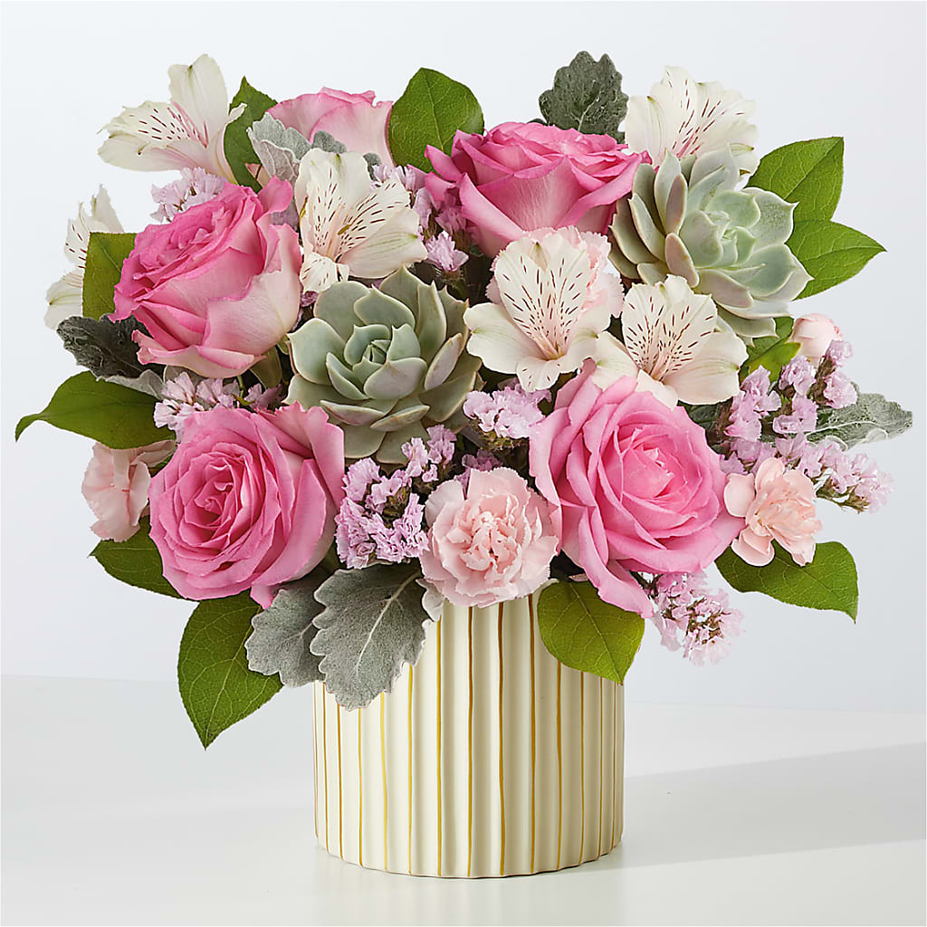 Dusty Rose Bouquet with Ivory Vase – Trail Florist Incorporated, Trail BC