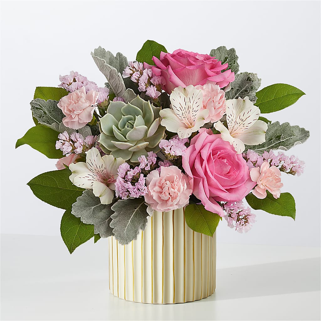 Dusty Rose Bouquet with Ivory Vase – Trail Florist Incorporated, Trail BC