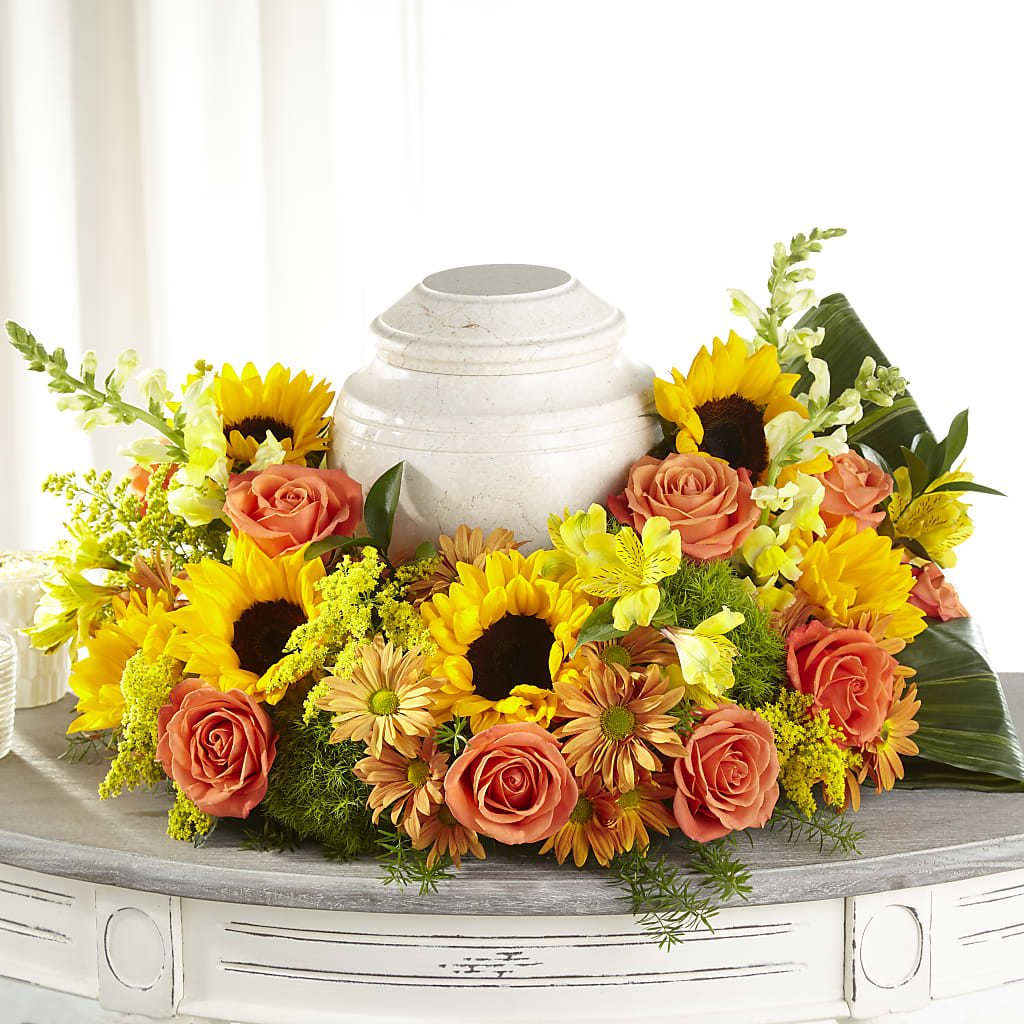 Faithful Sunflower Cremation Adornment – Trail Florist Incorporated, Trail BC