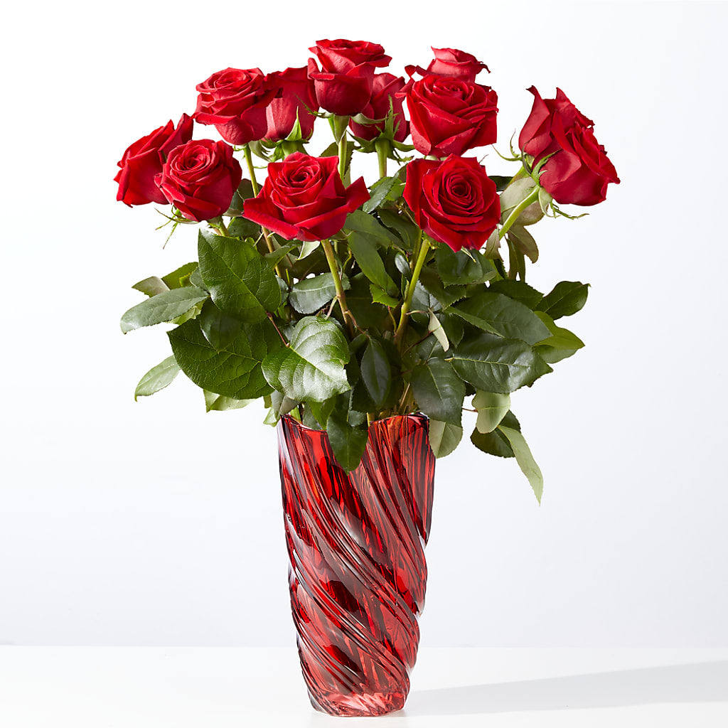 Classic Love Red Rose Bouquet with Luxe Swirl Vase – Trail Florist Incorporated, Trail BC